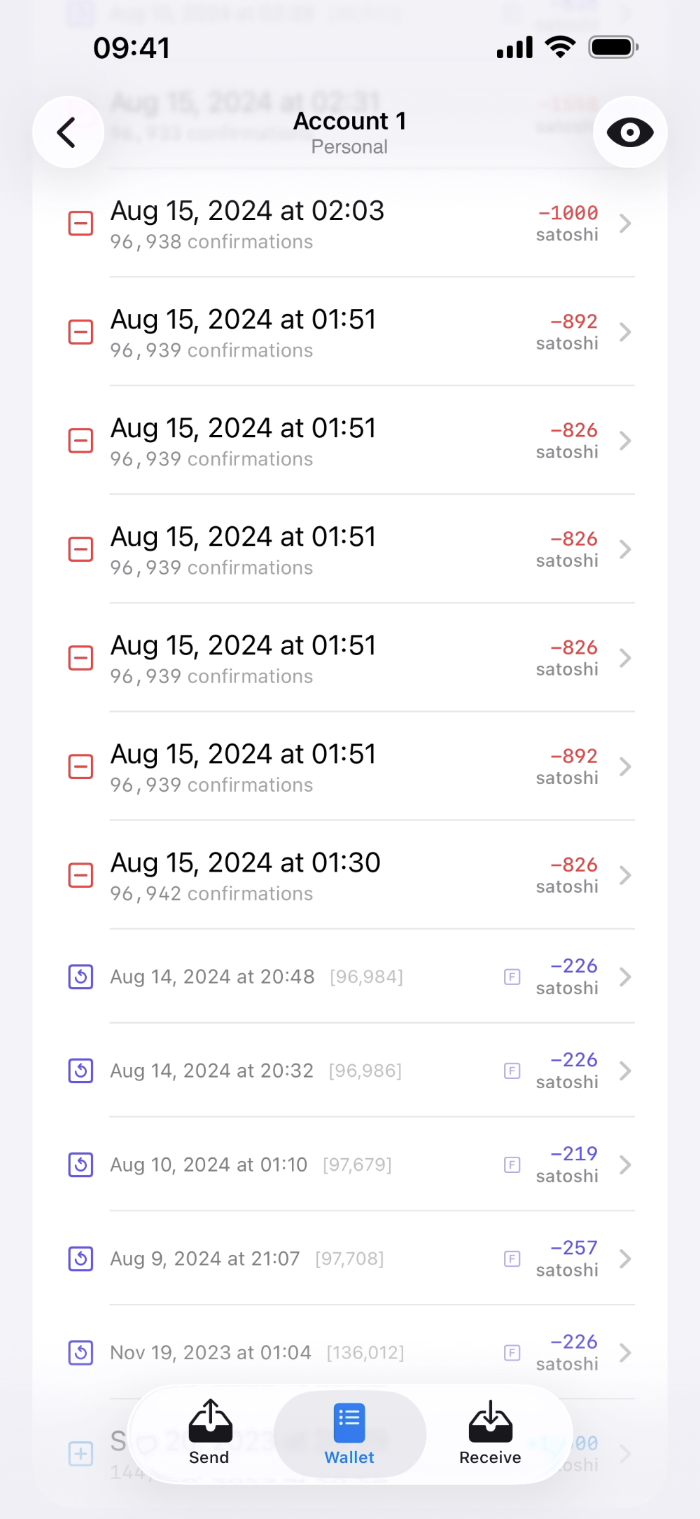 Opal Wallet transaction list on iPhone