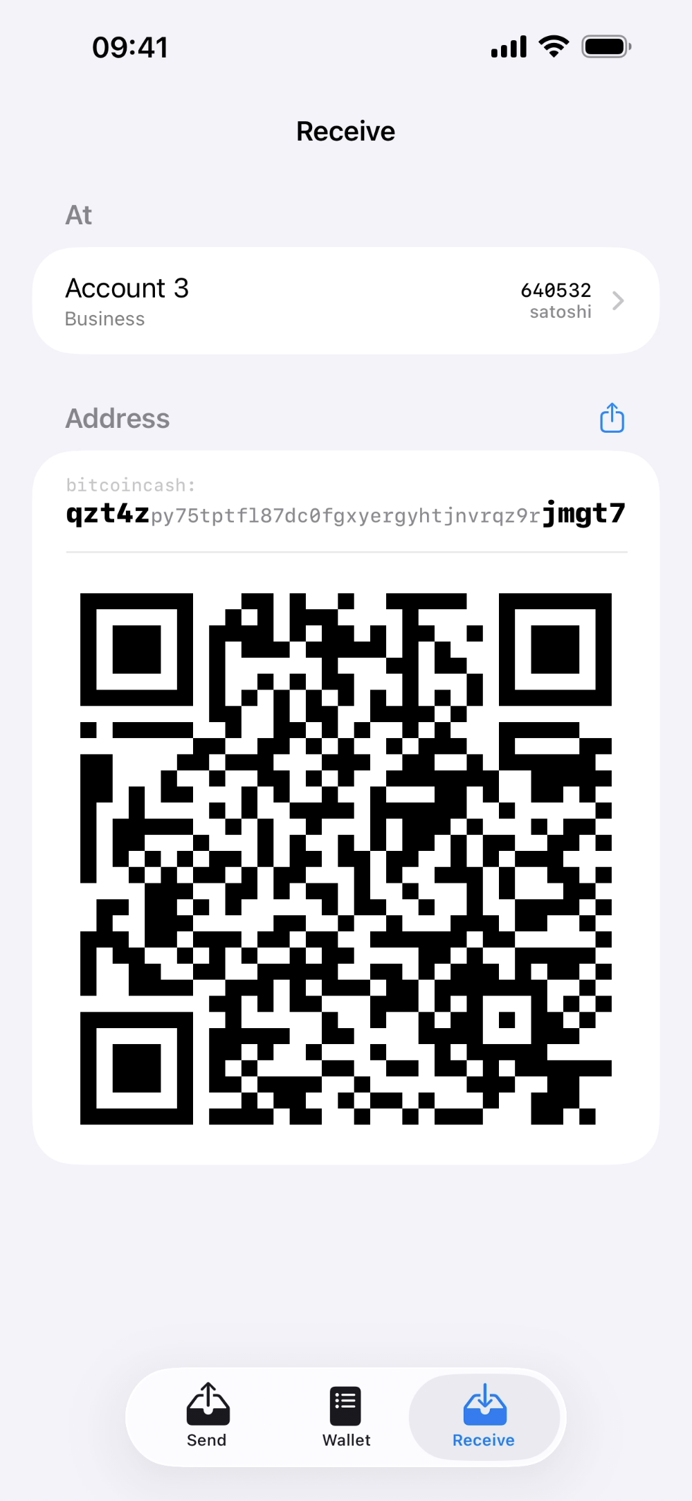 Opal Wallet receive screen on iPhone