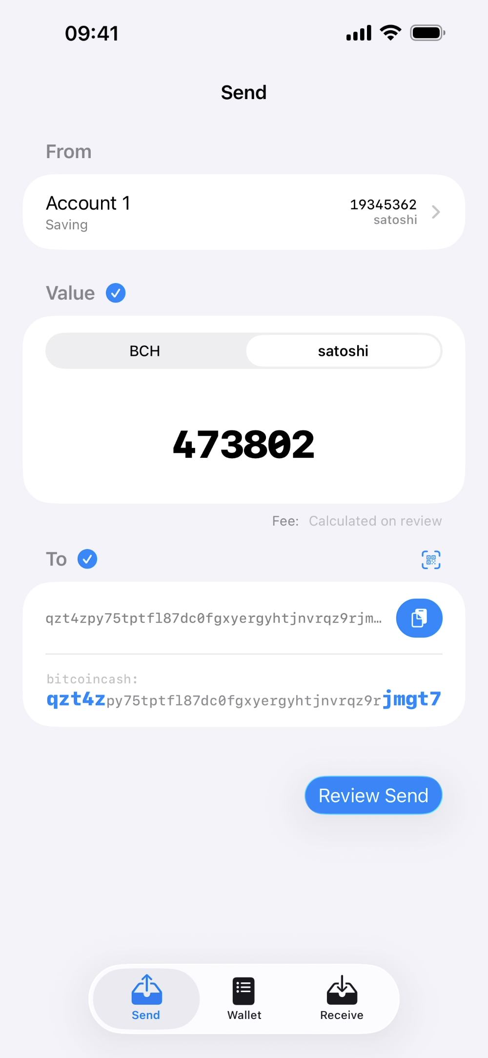 Opal Wallet send screen on iPhone