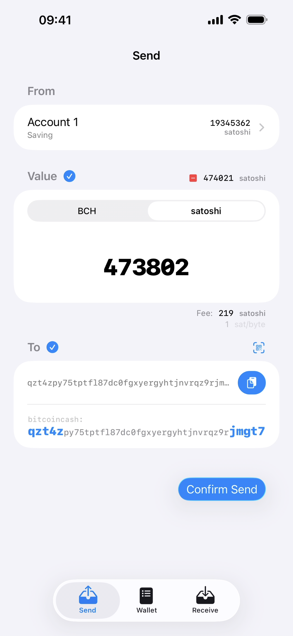 Opal Wallet send progress screen on iPhone