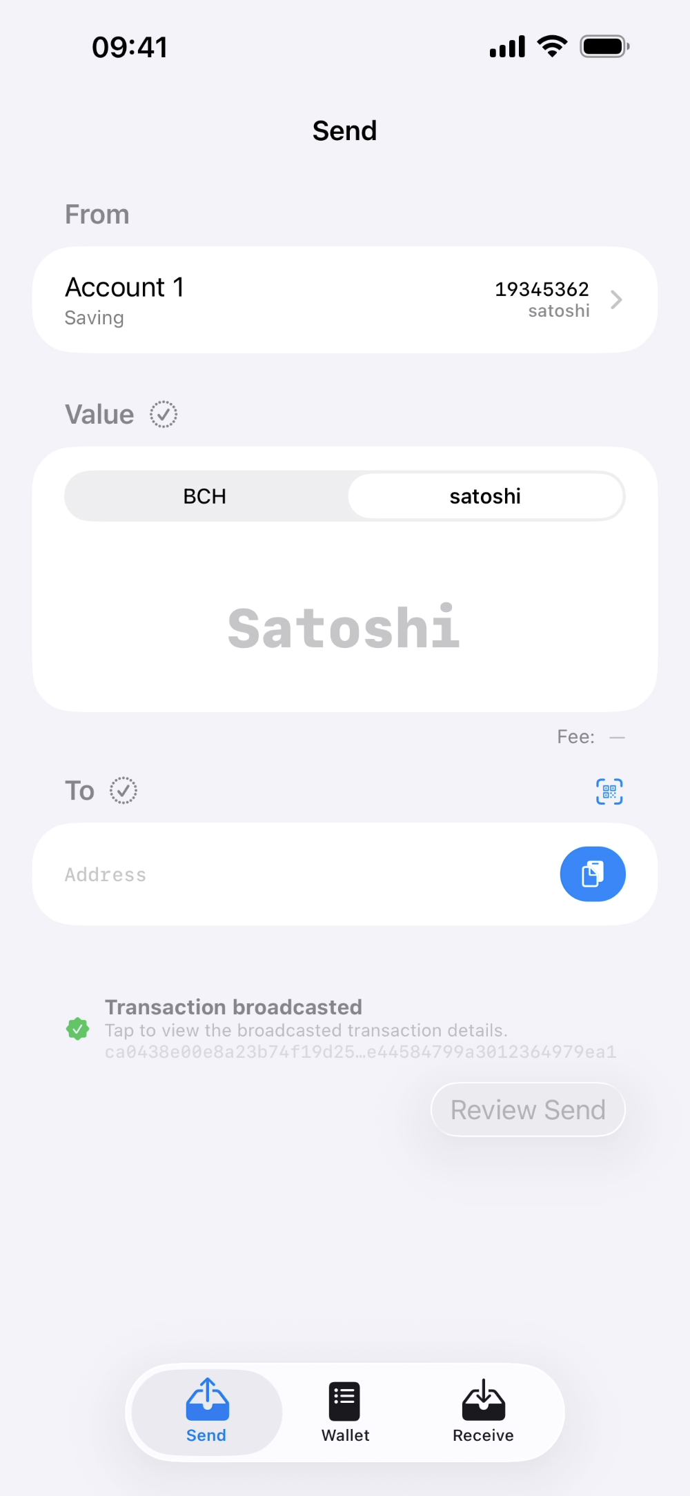 Opal Wallet send confirmation on iPhone