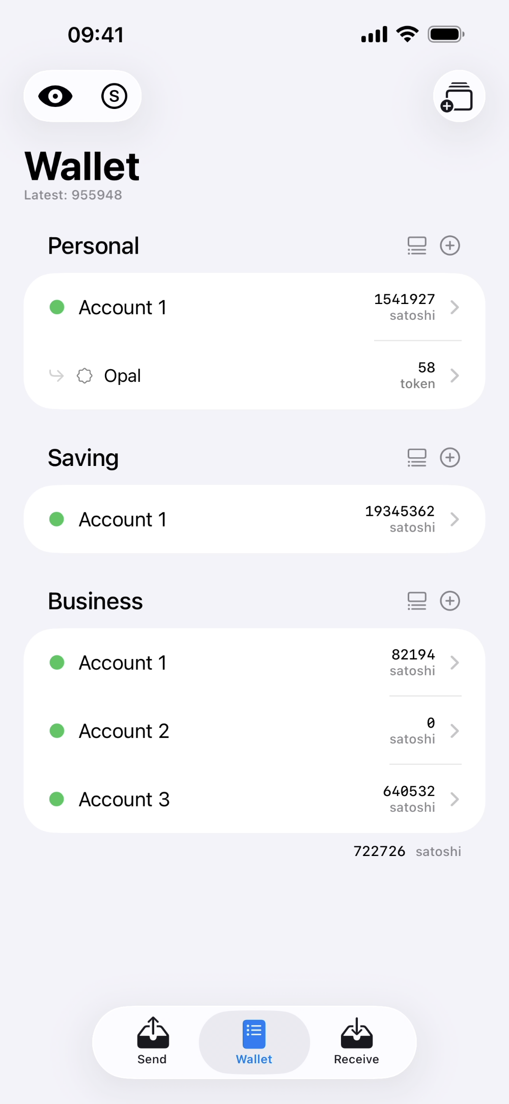 Opal Wallet wallet list on iPhone