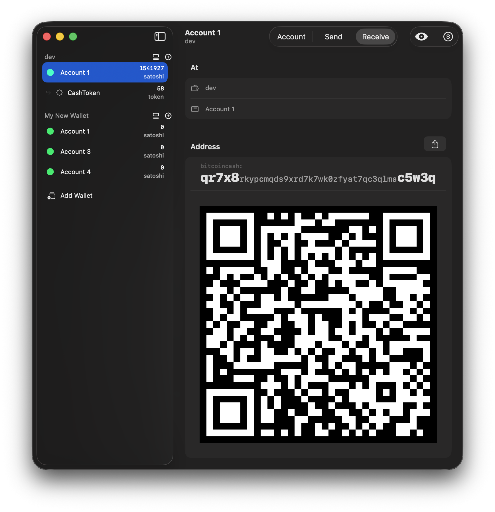 Opal Wallet receive screen on Mac