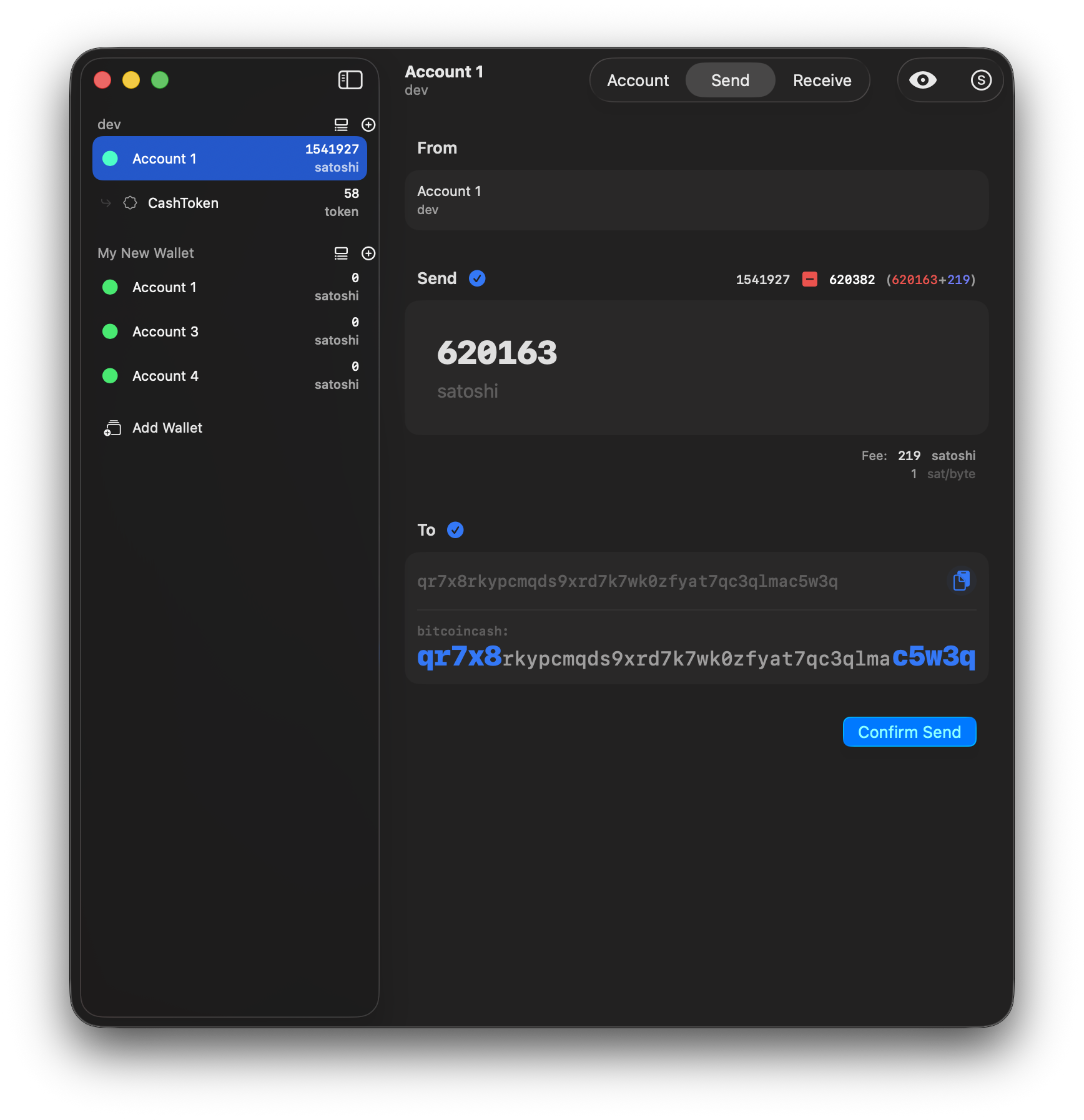 Opal Wallet send confirmation step on Mac