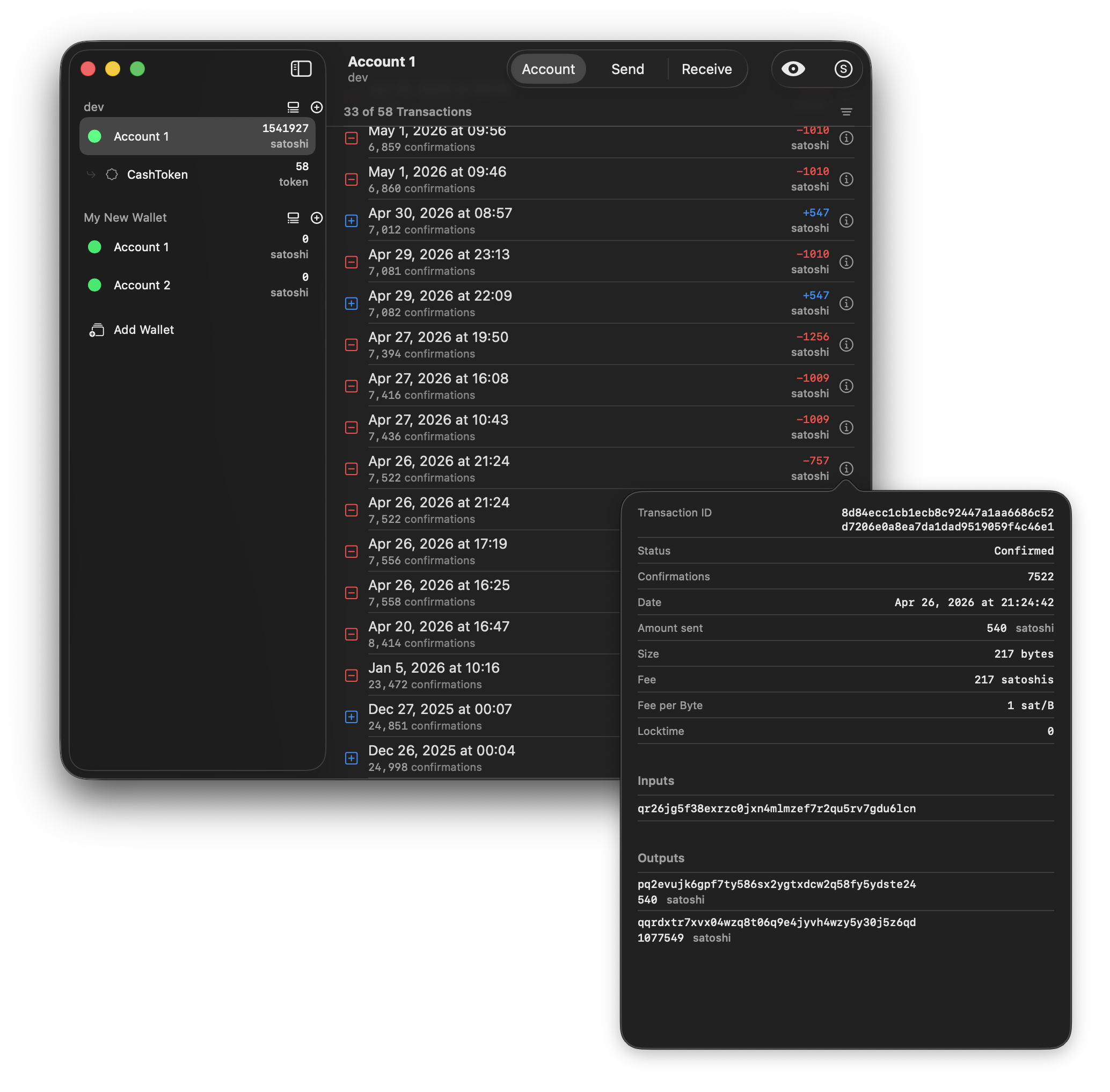 Opal Wallet transaction view on Mac